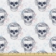 thumbnail image 1 of Ambesonne Hipster Fabric by the Yard Upholstery, Skull on Headphones Music, 1 Yard, Slate Blue Rose, 1 of 5