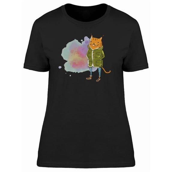 Hipster Fashion Cat Mustache Tee Women's -Image by Shutterstock