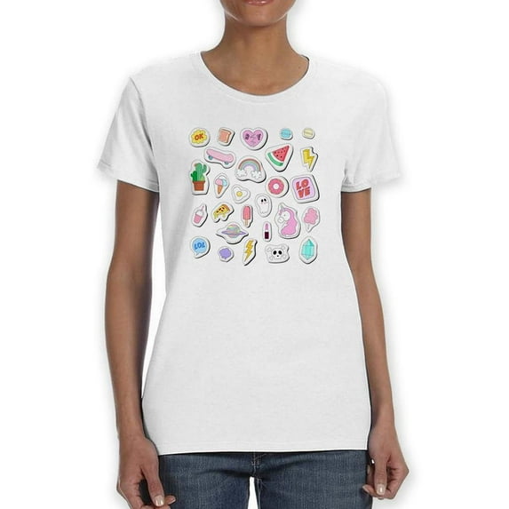 Hipster Fashion Sticker Art T-Shirt Women -Image by Shutterstock, Female Large