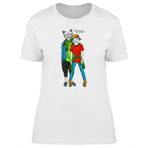 Hipster Fashion White Cat Couple Tee Women's -Image by Shutterstock
