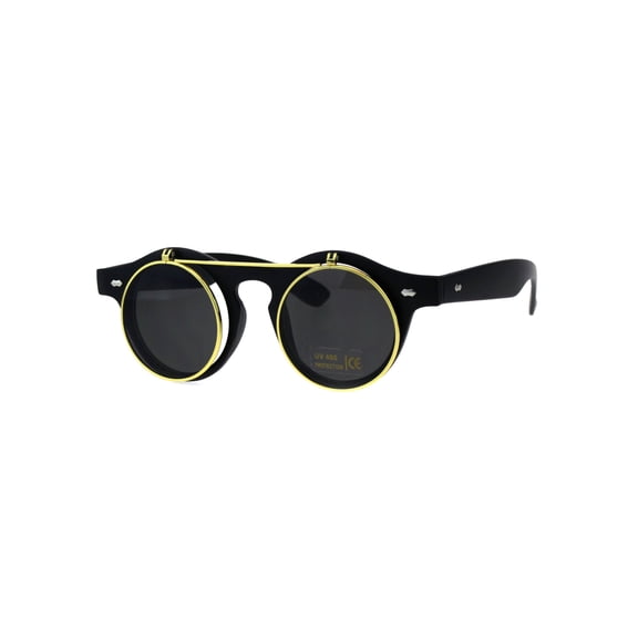 Hipster Filp Up Circle Lens Plastic Horned Sunglasses Matte Black