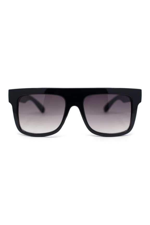 Hipster Flat Top Horn Rim Thick Plastic Rectangular Sunglasses Black - Smoke
