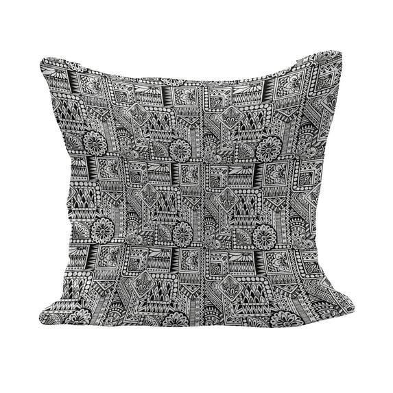 Hipster Fluffy Throw Pillow Cushion Cover, Design with Some Geometrical Shapes with Leaves and Dots Culture, Rectangle Accent Pillow Case, 26" x 16", Black White, by Ambesonne