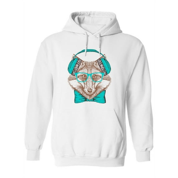 Hipster Fox With Headphones. Hoodie Women -Image by Shutterstock, Female x-Large