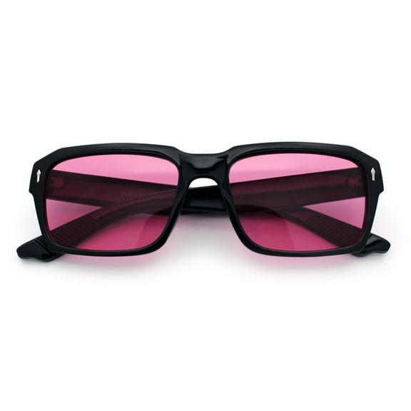 Hipster Gentleman Rectangular Mens Retro Vintage Vibe Plastic Sunglasses Black - Pink