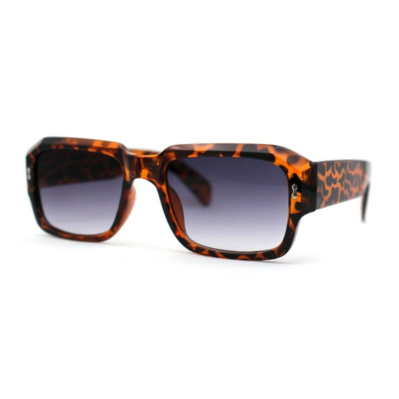 Hipster Gentlemens Beveled Rectangle Fashion Plastic Sunglasses Tortoise Smoke