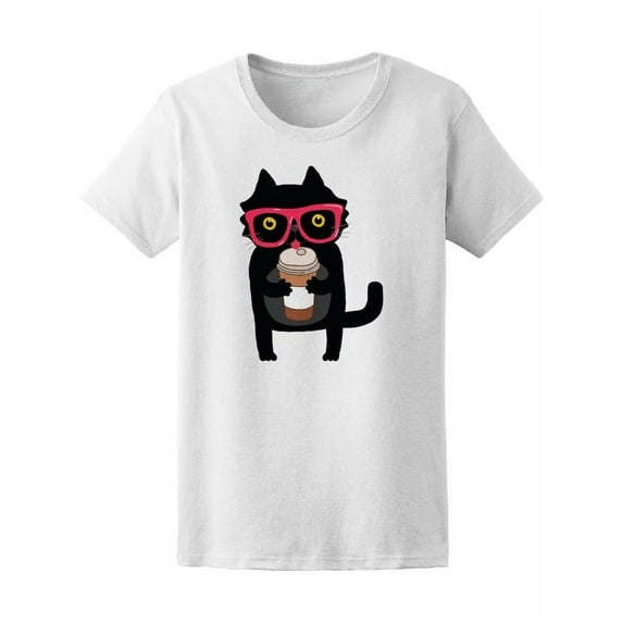 Hipster Glasses Cat Coffee Cup Tee Women's -Image by Shutterstock
