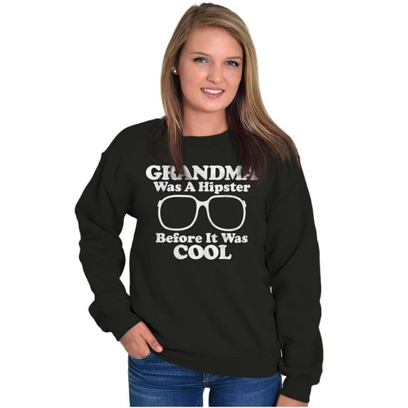 Hipster Glasses Grandma Funny Cute Women Crewneck Sweatshirt Brisco Brands M