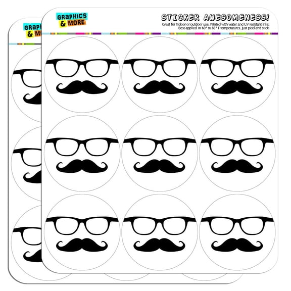 Hipster Glasses Mustache 2" Scrapbooking Crafting Stickers