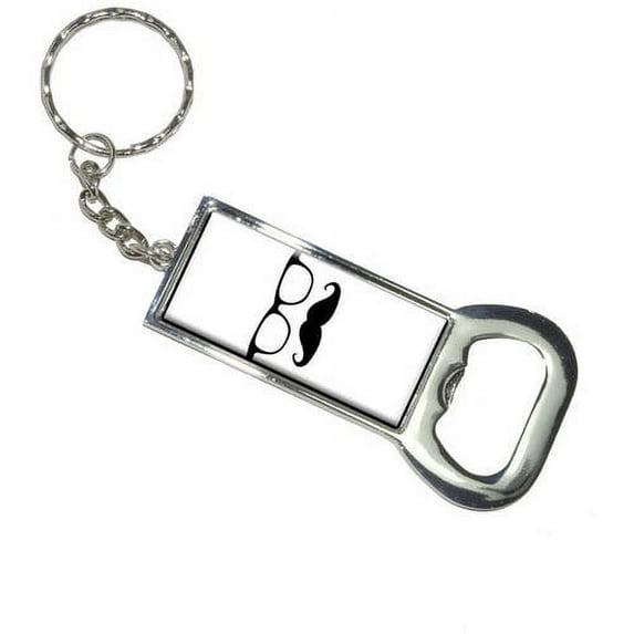 Hipster Glasses Mustache Keychain Bottle Bottlecap Opener