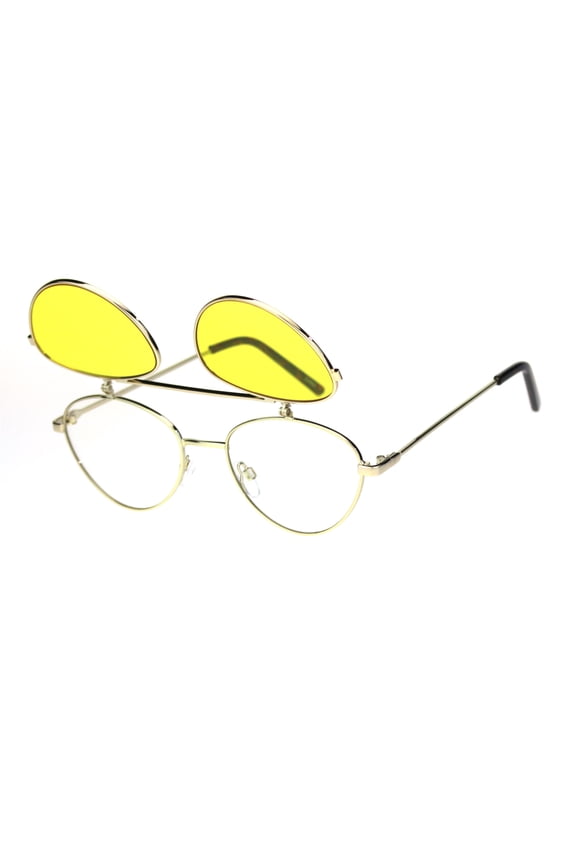 Hipster Hippie Pop Color Flip Up Lens Pimp Daddy Sunglasses Gold Yellow