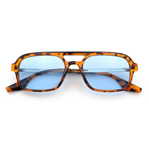 Hipster Hustler Pop Color Plastic Flat Top Racer Fashion Sunglasses Tortoise - Blue