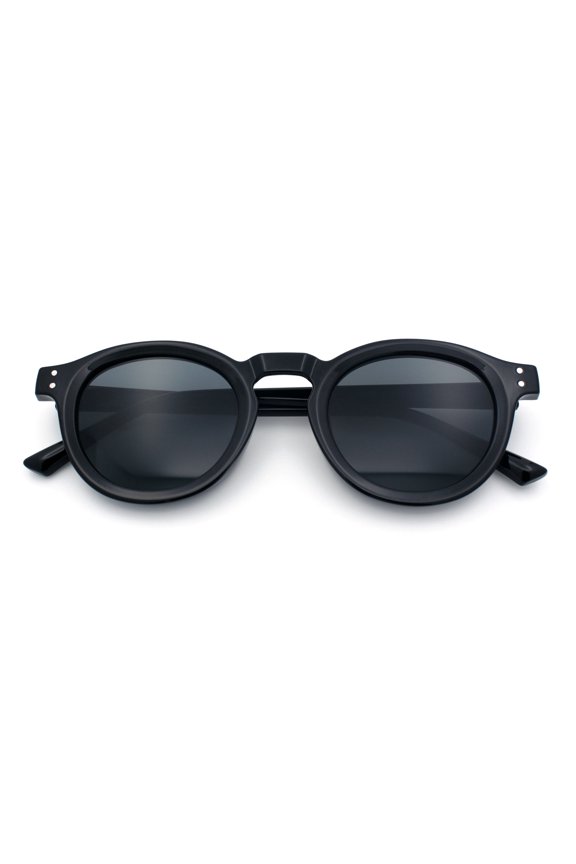 Hipster Keyhole Bridge Round Horn Rim Plastic Gentlemanly Sunglasses [All Black]