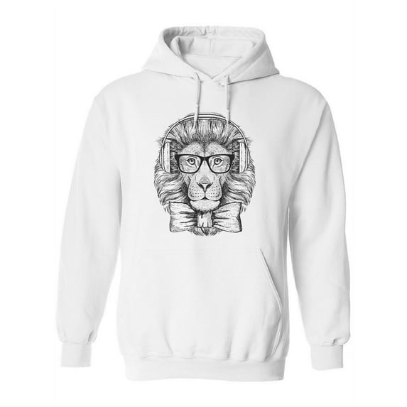 Hipster Lion With Glasses B/w Hoodie Women -Image by Shutterstock, Female XX-Large