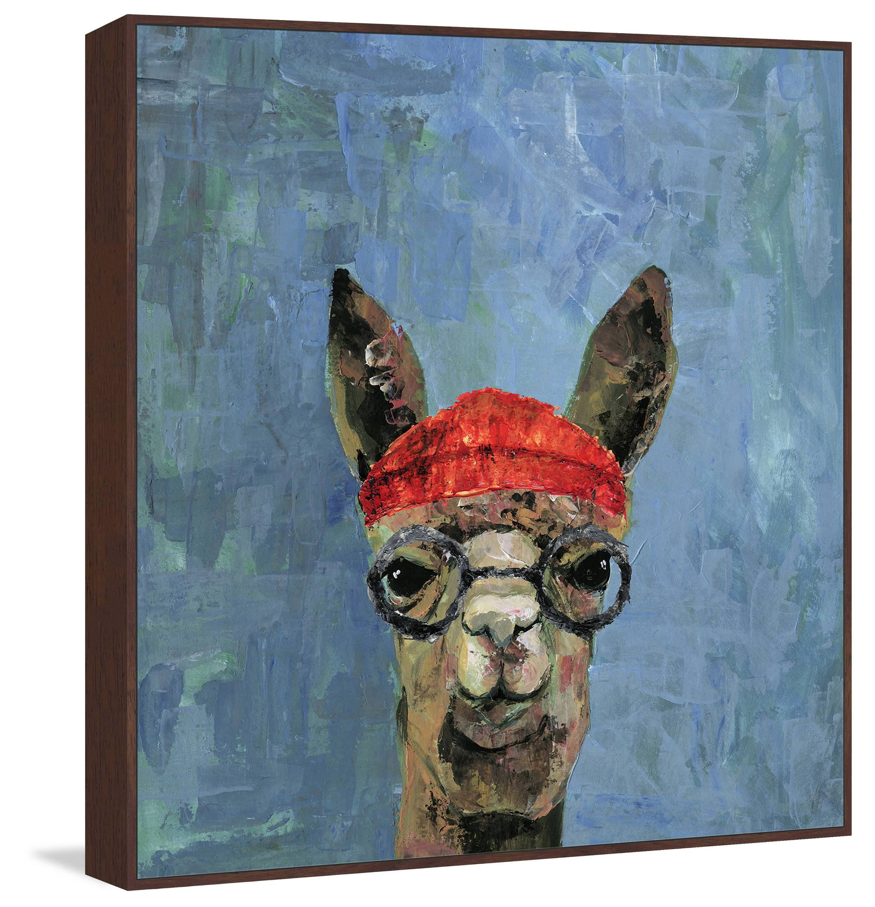 Hipster Llama Floater Framed Painting Print on Canvas