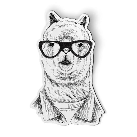 Hipster Llama In Glasses Funny Nerdy - 5.5" Magnet for Car Locker Refrigerator