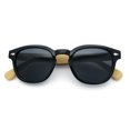 thumbnail image 1 of Hipster Mens Keyhole Round Horn Rim Bamboo Wood Arm Retro Sunglasses All Black, 1 of 8