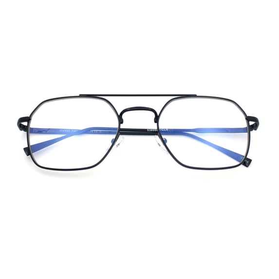 Hipster Metal Rectangle Double Bridge Blue Light Filtering Computer Glasses Black