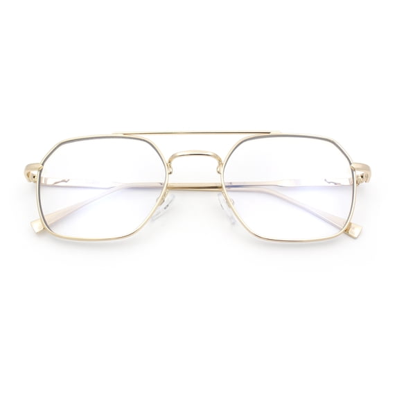 Hipster Metal Rectangle Double Bridge Blue Light Filtering Computer Glasses Gold