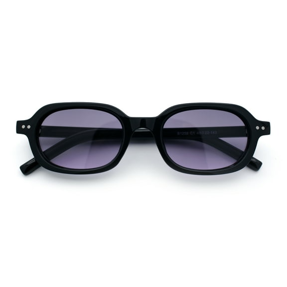 Hipster Narrow Oval Hustler Pop Color Lens Mid Temple Sunglasses Black - Purple