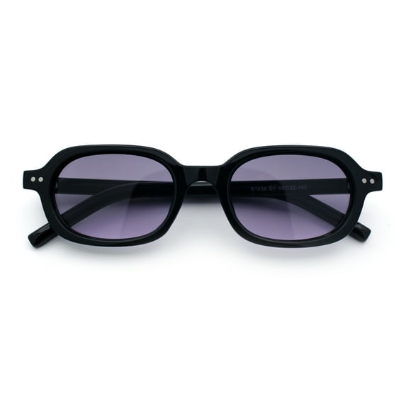 Hipster Narrow Oval Hustler Pop Color Lens Mid Temple Sunglasses Black - Purple