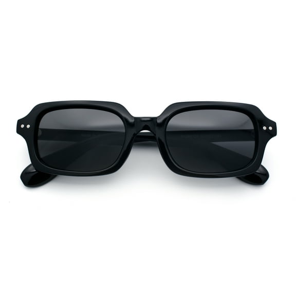 Hipster Narrow Rectangle Hustler Pop Color Lens Mid Temple Sunglasses All Black