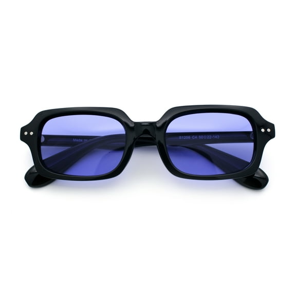 Hipster Narrow Rectangle Hustler Pop Color Lens Mid Temple Sunglasses Black - Purple