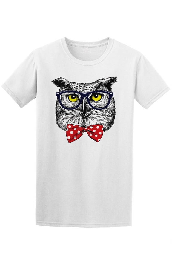 Hipster Owl With Glasses Bow Tie T-Shirt Men -Image by Shutterstock, Male 3X-Large