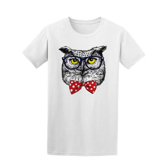 Hipster Owl With Glasses Bow Tie T-Shirt Men -Image by Shutterstock, Male x-Large