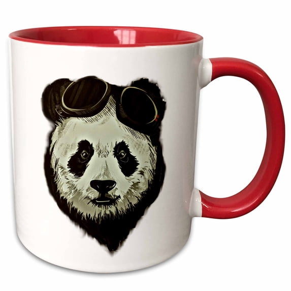 3drose, Hipster Panda Bear with Glasses, 15oz Two-tone Red Mug
