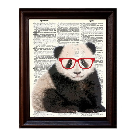 Hipster Panda - Dictionary Art Print Printed On Authentic Vintage Dictionary Book Page - 8 x 10.5