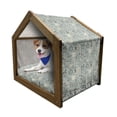 thumbnail image 1 of Hipster Pet House, Summer Mood Illustration with Flowers Bicycle Backpack and Food, Outdoor & Indoor Portable Dog Kennel with Pillow and Cover, 5 Sizes, Pale Almond Green Cream, by Ambesonne, 1 of 5