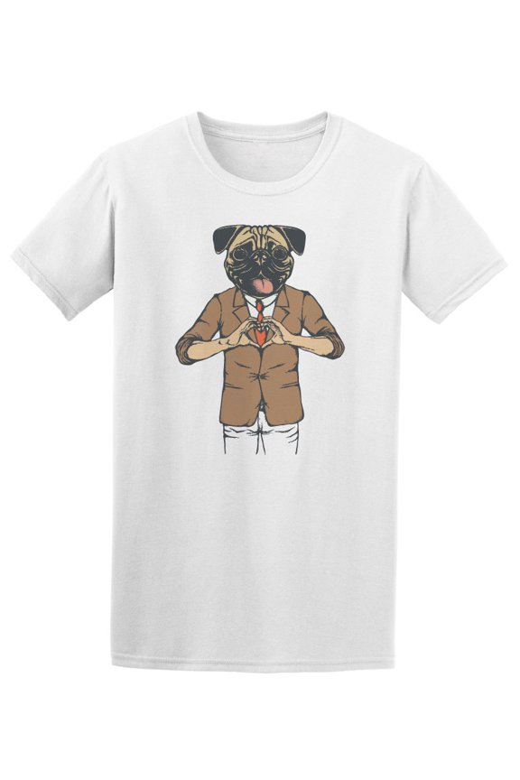 Hipster Pug Dog Heart Sign Tee Men's -Image by Shutterstock