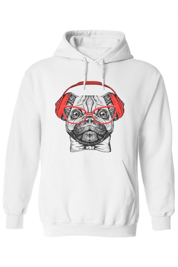 Hipster Pug With Glasses Hoodie Women -Image by Shutterstock, Female Large