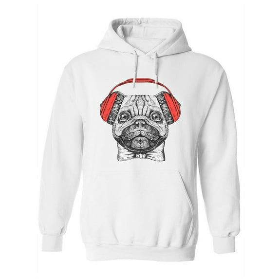 Hipster Pug With Headphones! Hoodie Women -Image by Shutterstock, Female 3X-Large