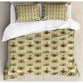 thumbnail image 1 of Hipster Queen Size Duvet Cover Set, Old Style Cameras on a Grungy Background Antique Retro Equipment, Decorative 3 Piece Bedding Set with 2 Pillow Shams, Sand Brown Reseda Green Brown, by Ambesonne, 1 of 3