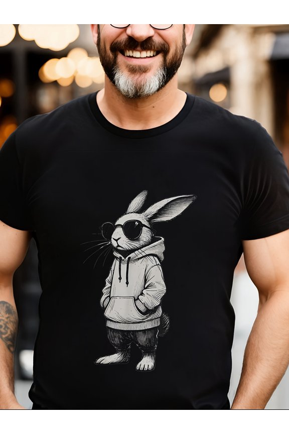 Hipster Rabbit in Sunglasses Hoodie Graphic Tee, Cool Animal Streetwear T-shirt, Funny Bunny Illustration Apparel for Men and Women