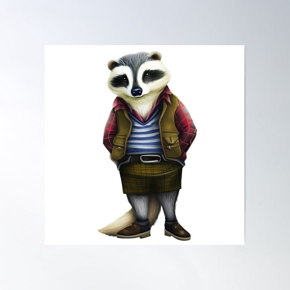 Hipster Racoon V33 Poster Wall Art, Modern Wall Decor For Living Room Bedroom, 30x30 UNFRAMED