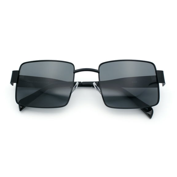 Hipster Rectangle Y2K Hustler Metal Rim Retro Fashion Sunglasses All Black