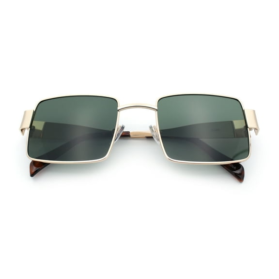 Hipster Rectangle Y2K Hustler Metal Rim Retro Fashion Sunglasses Gold - Green