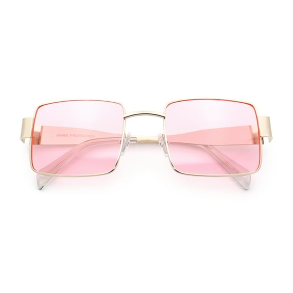 Hipster Rectangle Y2K Hustler Metal Rim Retro Fashion Sunglasses Gold - Pink
