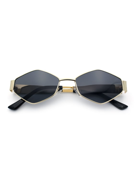 Hipster Retro Classic Diamond Shape Metal Rim Hustler Sunglasses Gold - Black