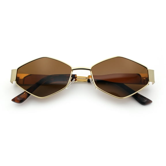 Hipster Retro Classic Diamond Shape Metal Rim Hustler Sunglasses Gold - Brown