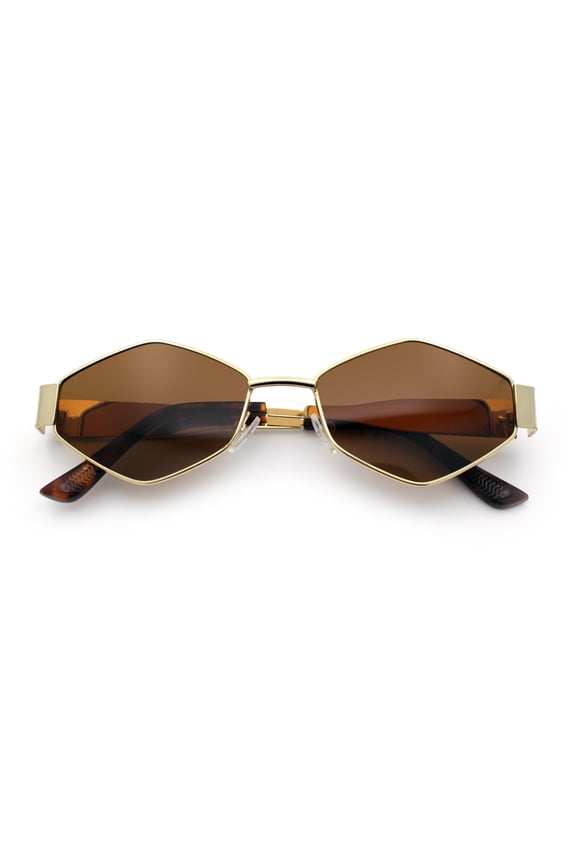 Hipster Retro Classic Diamond Shape Metal Rim Hustler Sunglasses Gold - Brown