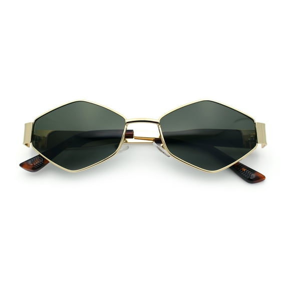 Hipster Retro Classic Diamond Shape Metal Rim Hustler Sunglasses Gold - Green