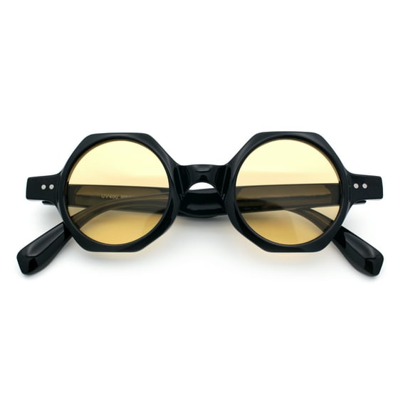 Hipster Round Circle Lens Octagon Plastic Hustler Sunglasses Black - Beige