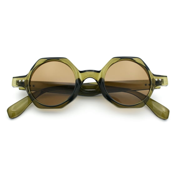 Hipster Round Circle Lens Octagon Plastic Hustler Sunglasses Green - Brown