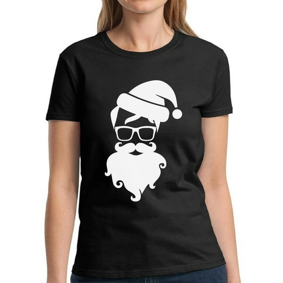 Hipster Santa Xmas Party T Shirt for Ladies Merry Christmas - S M L XL 2XL 3XL Xmas Graphic Tee - Christmas Gift Holiday Xmas Tee T-Shirt Womens