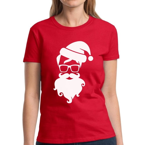 Hipster Santa Xmas Party T Shirt for Ladies Merry Christmas - S M L XL 2XL 3XL Xmas Graphic Tee - Christmas Gift Holiday Xmas Tee T-Shirt Womens