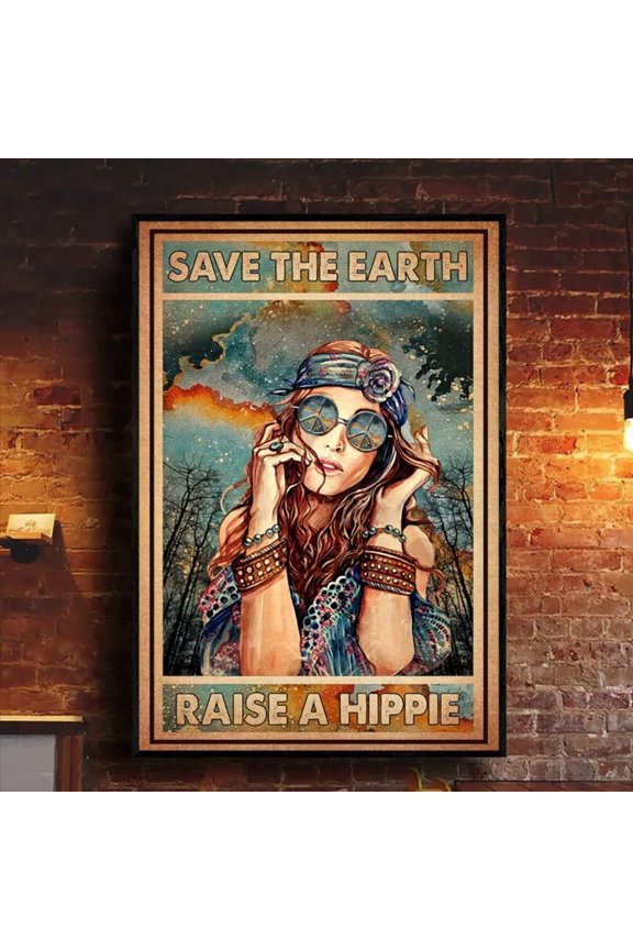 Hipster Save The Earth Raise A Hippie Peace Poster Home Decor Vintage Art Print Cute Birthday Gift Wall Art